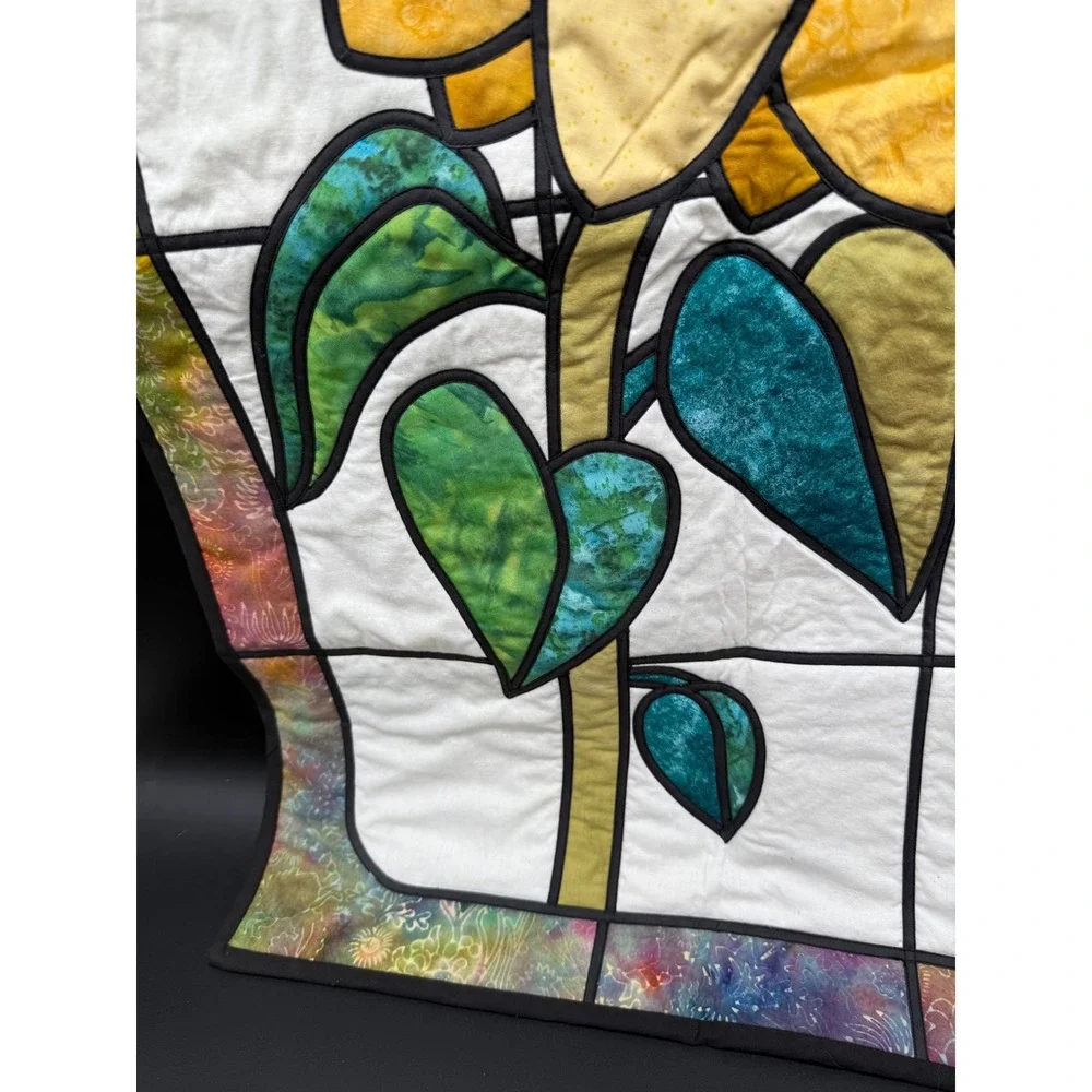 Handmade Sunflower Stained Glass‎ Quilt Wall Hanging 22x33.5